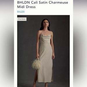 BHLDN Cali Satin Charmeuse Midi Dress in color Champagne